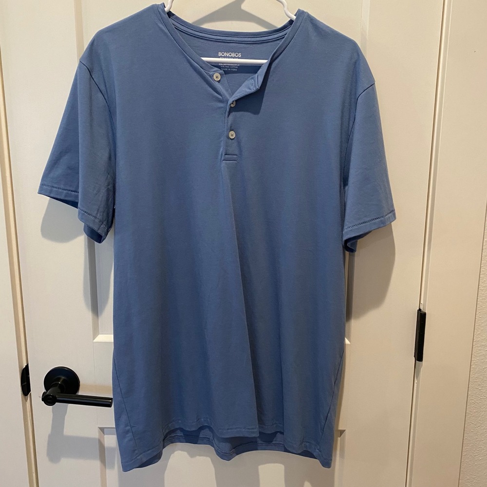 Bonobos‎ Men's Henley Short Sleeve Standard Fit Shirt. Large. Indigo Blue.
